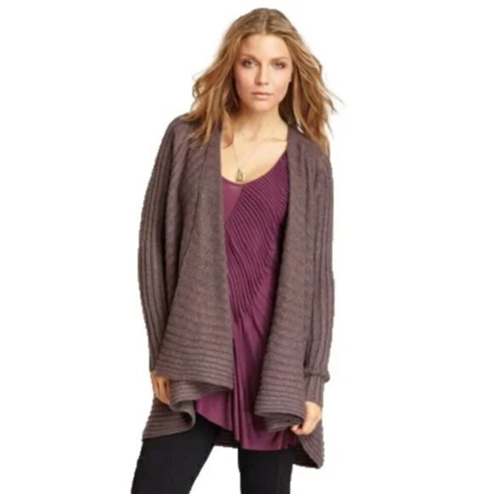 *Repair* Free People Oversized Ribbed Knit Open Cardigan S Blackberry Heather